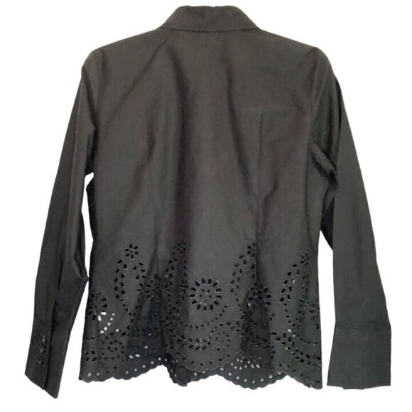 Worthington Black Button Down Top with Eyelet Detailing Women’s Petite 10P - Picture 4 of 8